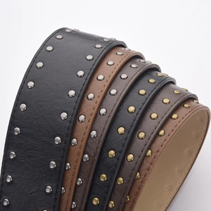 Ceinture vintage en cuir style bohème pour femme avec double rangée de clous métal