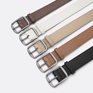 Minimalist matte silver buckle leather belts in five colors for jeans and trousers
