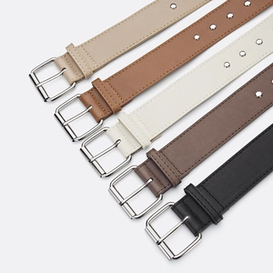 Women's PU leather belt set with silver square pin buckles in five classic colors