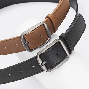Classic black and brown leather belts with matte silver buckles for men and women