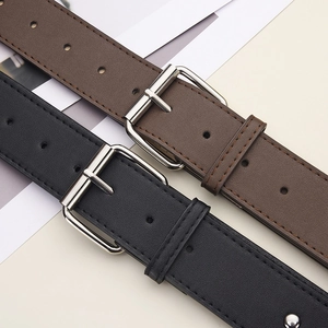 Classic PU leather belts for women with silver square buckles in black and brown colors