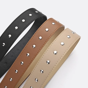 Studded PU leather belts for women with silver rivets in black, brown and beige colors