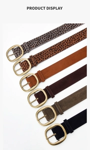 Detail view of suede PU belts collection for women with vintage round metal buckles