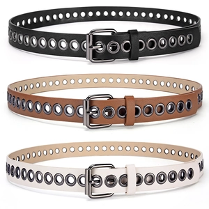 Women's Punk PU Leather Belt Metal Grommets Decorative Waist Strap For Jeans Dresses Casual Fashion Accessories Pin Buckle Belt