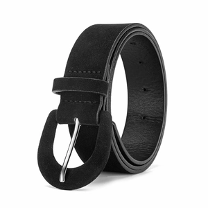 Ceinture noire minimaliste en daim pour femmes avec grande boucle argentée pour manteaux
