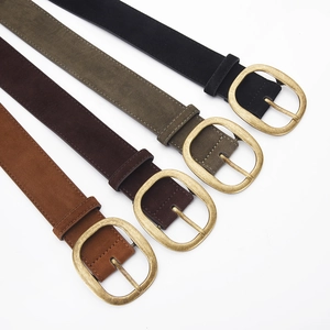 Faux suede waist belts for women with vintage bronze oval buckles in four retro colors