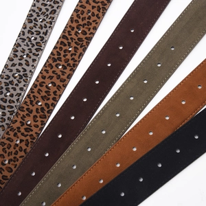 Women's faux suede belts with elegant square buckles in leopard print and solid colors