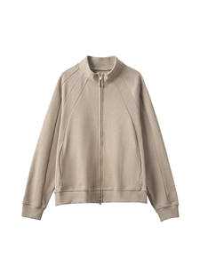 Men's sports leisure jacket in light coffee with stand collar and raglan sleeves