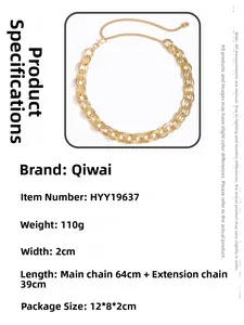 Detailed size chart for golden alloy waist chain including 103cm length and 2cm width info