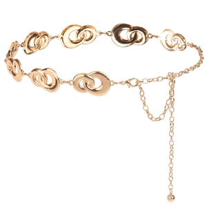 Elegant gold metal chain belt for women featuring interlocking hollow oval links