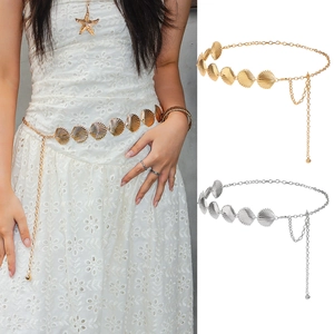Mode Européenne Chaîne de Taille en Métal Forme Coquille Ceinture Alliage Ajustable Pendentif Pétoncle pour Robe Accessoires Plage