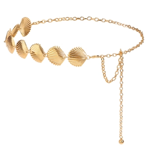 Chaîne de taille en métal doré avec coquillages pour robes au design brillant ajustable