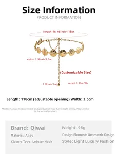 Größentabelle mit 118 cm Länge und 3,5 cm Breite der eleganten goldenen Taillenkette