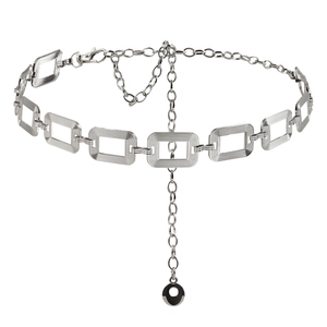 Cintura a catena in metallo argento con maglie rettangolari e chiusura regolabile moda