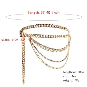 Elegant gold layered waist chain belt for dresses with dimensions 65+30cm and 1cm width