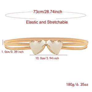 Elegant gold metal spring waist chain with double white heart enamel buckle for women