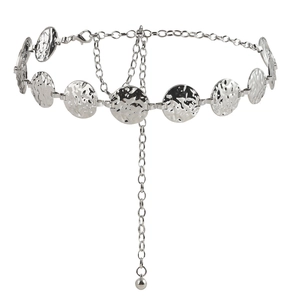 Minimalistische silberne Metall-Taillenkette mit gehämmerten Rundplatten für Damen