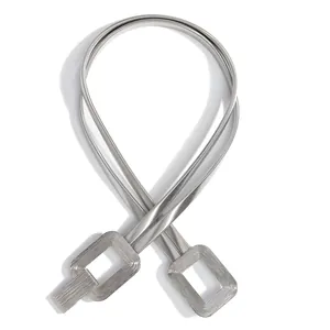 Close-up of silver elastic metal waist chain with dual rectangular buckle detail