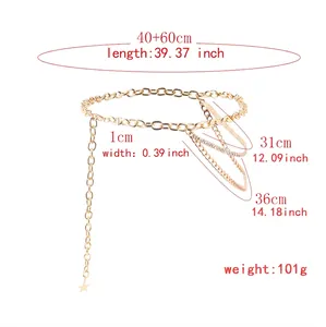 Goldene mehrlagige Metall-Taillenkette mit Strasssteinen und Sternanhänger für Damen