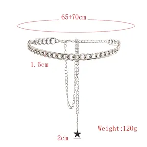 Chaîne de taille minimaliste en métal argenté avec gros maillons et pendentif étoile