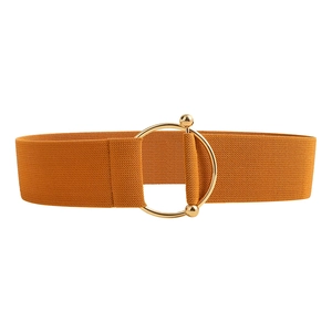 Eleganter senfgelber elastischer Taillengürtel mit goldener Ringschnalle für Damenkleider