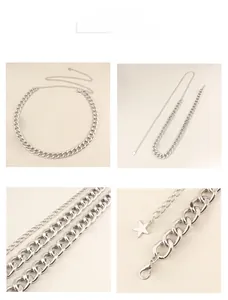 Vue détaillée de la chaîne de taille en métal argenté avec pendentif étoile