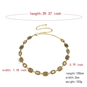 Elegant gold metal chain belt with engraved oval links and adjustable lobster clasp