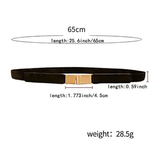 Brown elastic waist belt for dresses with gold buckle measuring 65cm long and 1.5cm wide