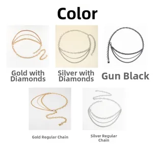 Detailansicht mehrlagiger Metall-Taillenkettenset in Gold Silber und Schwarz-Finish