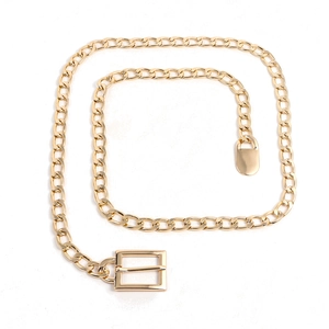 Minimalist gold metal chain belt with rectangular buckle for women jeans and dresses