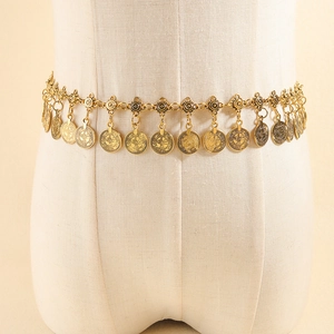 Etnische gouden munt lichaamsketting met reliëf geometrische hangers voor dames