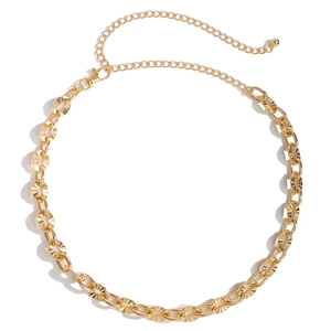 Elegant gold hollow metal waist chain for dresses featuring a textured oval link design