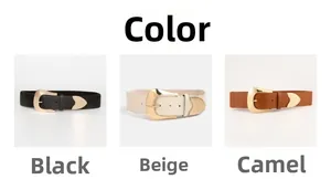 Drei elastische Taillengürtel in Schwarz, Beige und Camel mit goldenen Metallschnallen