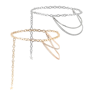 Modische Lagen-Metall-Taillenkette mit Straßsteinen und Sternanhänger in Gold und Silber