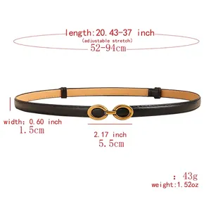 Ceinture élastique noire élégante pour femme avec double boucle dorée pour robes et manteaux