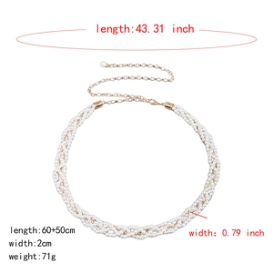 Elegante cintura a catena in perle intrecciate con chiusura in metallo dorato