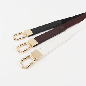 Three-color set of women elastic skinny belts with elegant gold metal buckles