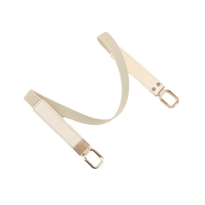 Elegant cream elastic waist belt with leather accents and gold buckle for women