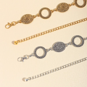 Bohemian retro metal waist chain in gold and silver with embossed floral patterns