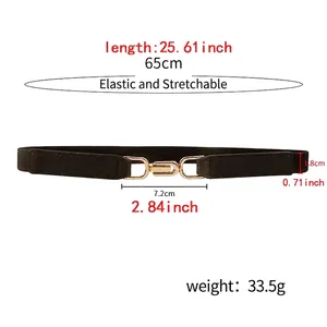 Brown elastic belt for women featuring a gold metal hook buckle for dresses and shirts