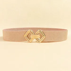 Ceinture élastique rose champagne élégante avec boucle géométrique dorée entrelacée