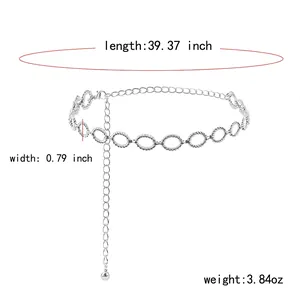 Ceinture chaîne de taille en métal argenté à maillons ovales, dimensions 39,37 x 0,79 pouces