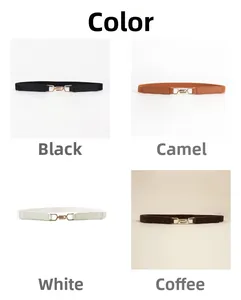 Elastic skinny waist belts for women in black, camel, white and coffee colors