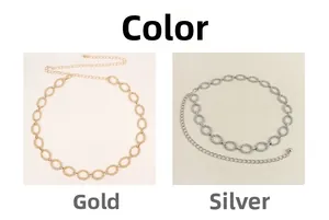 Détail de chaînes de taille minimalistes en métal doré et argenté à maillons ovales