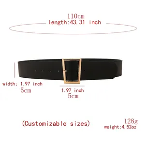 Ceinture large femme en similicuir noir avec boucle dorée et dimensions 110x5cm
