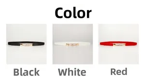 Elastic waist belts for dresses in black white and red colors with gold buckles
