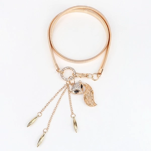 Elegant gold fox pendant elastic waist chain with rhinestones and tassels for dresses