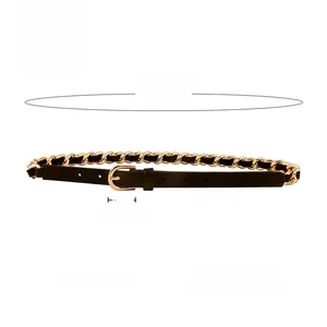 Guide des tailles pour ceinture femme en cuir noir avec chaîne dorée et boucle métallique