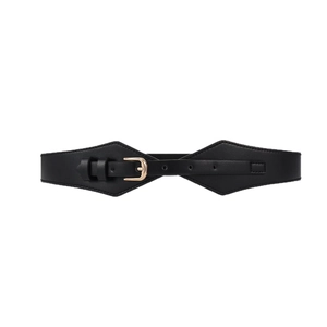 Classic black elastic wide waist belt with gold buckle for women fashion shirts and coats