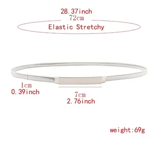 Silver elastic snake chain belt with rectangular metal plate and detailed measurements